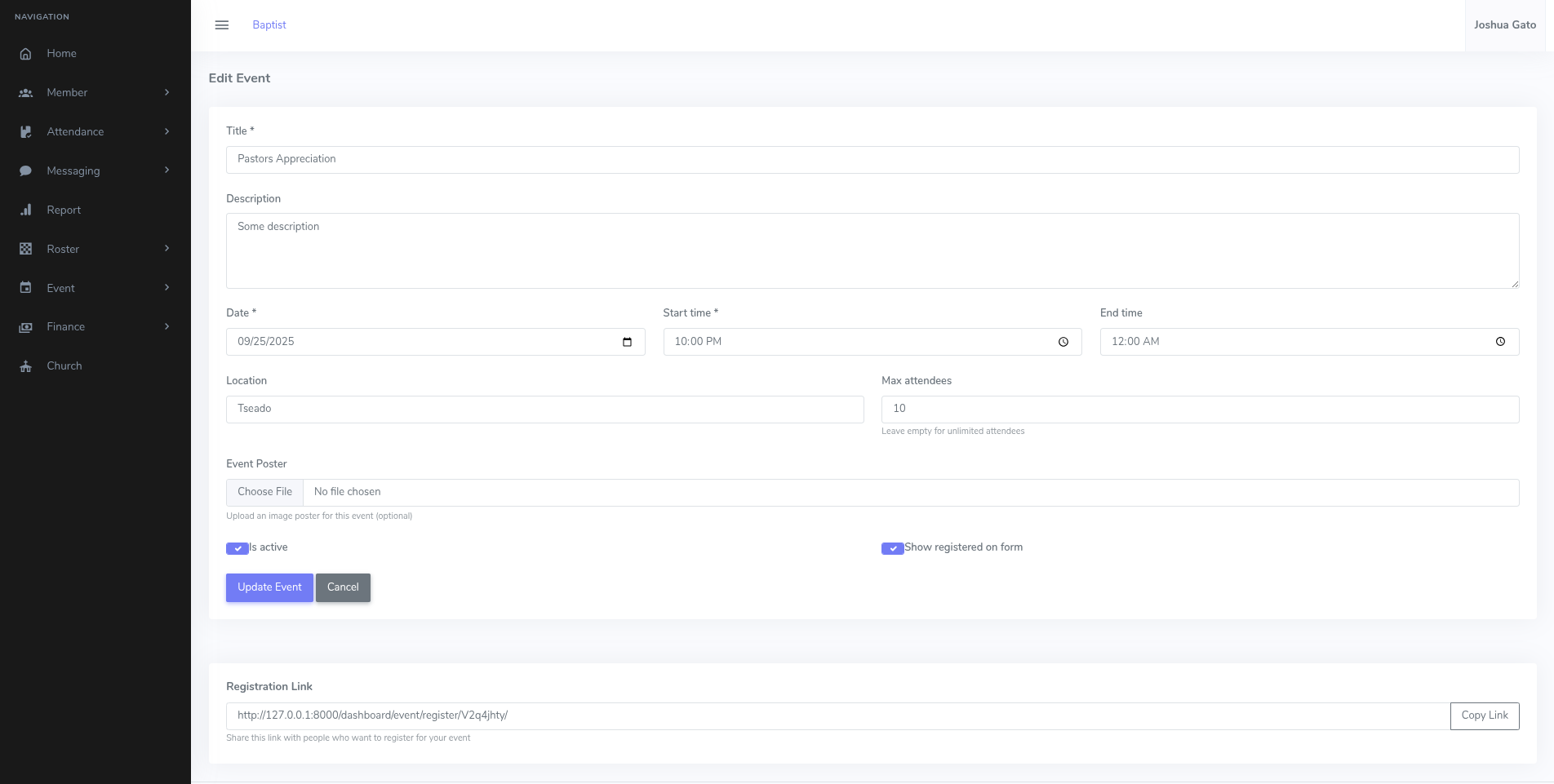 Event Details Update Form