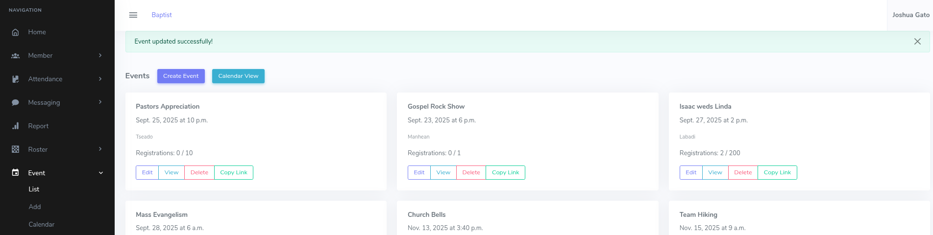 Event Details Update Success