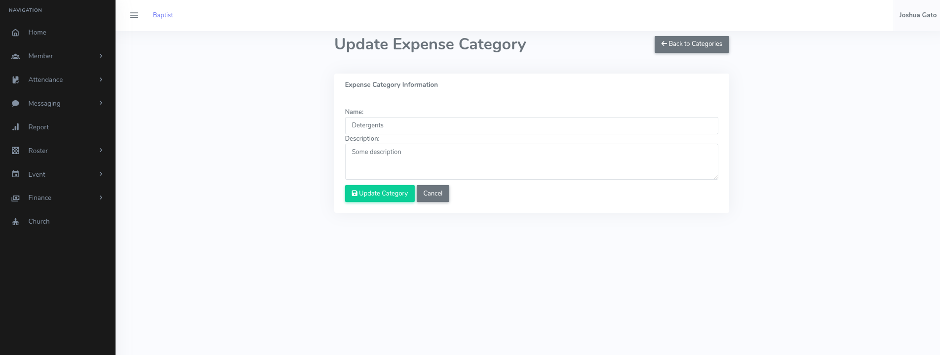 Expense Category Update Form