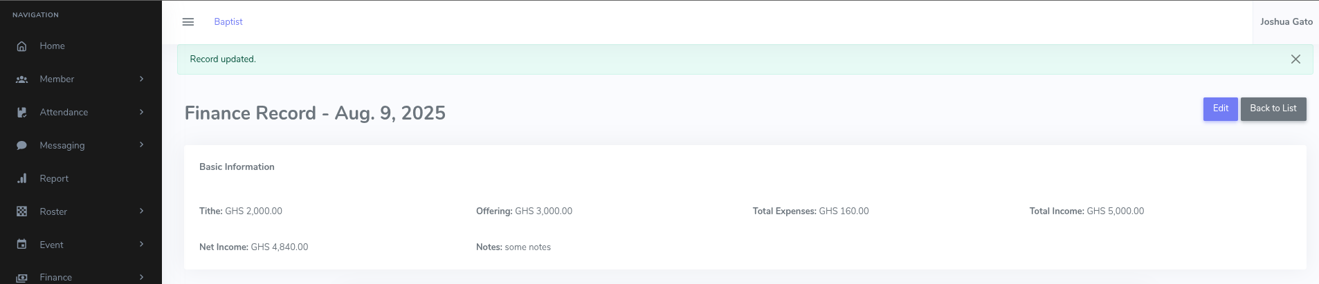 Finance Details Update Success