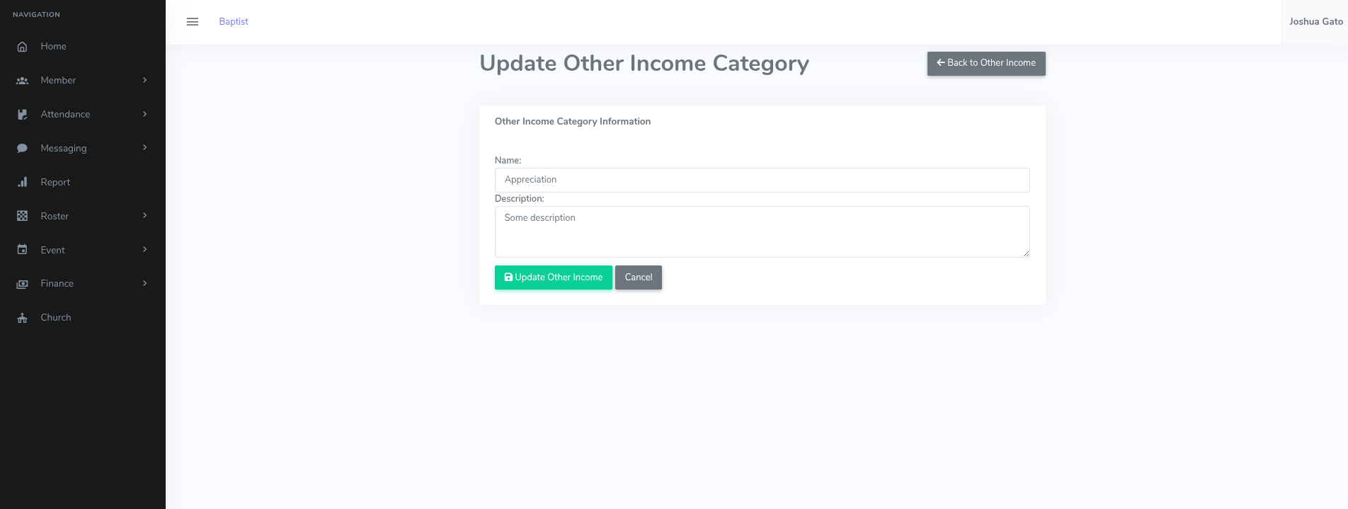 Other Income Category Update Form