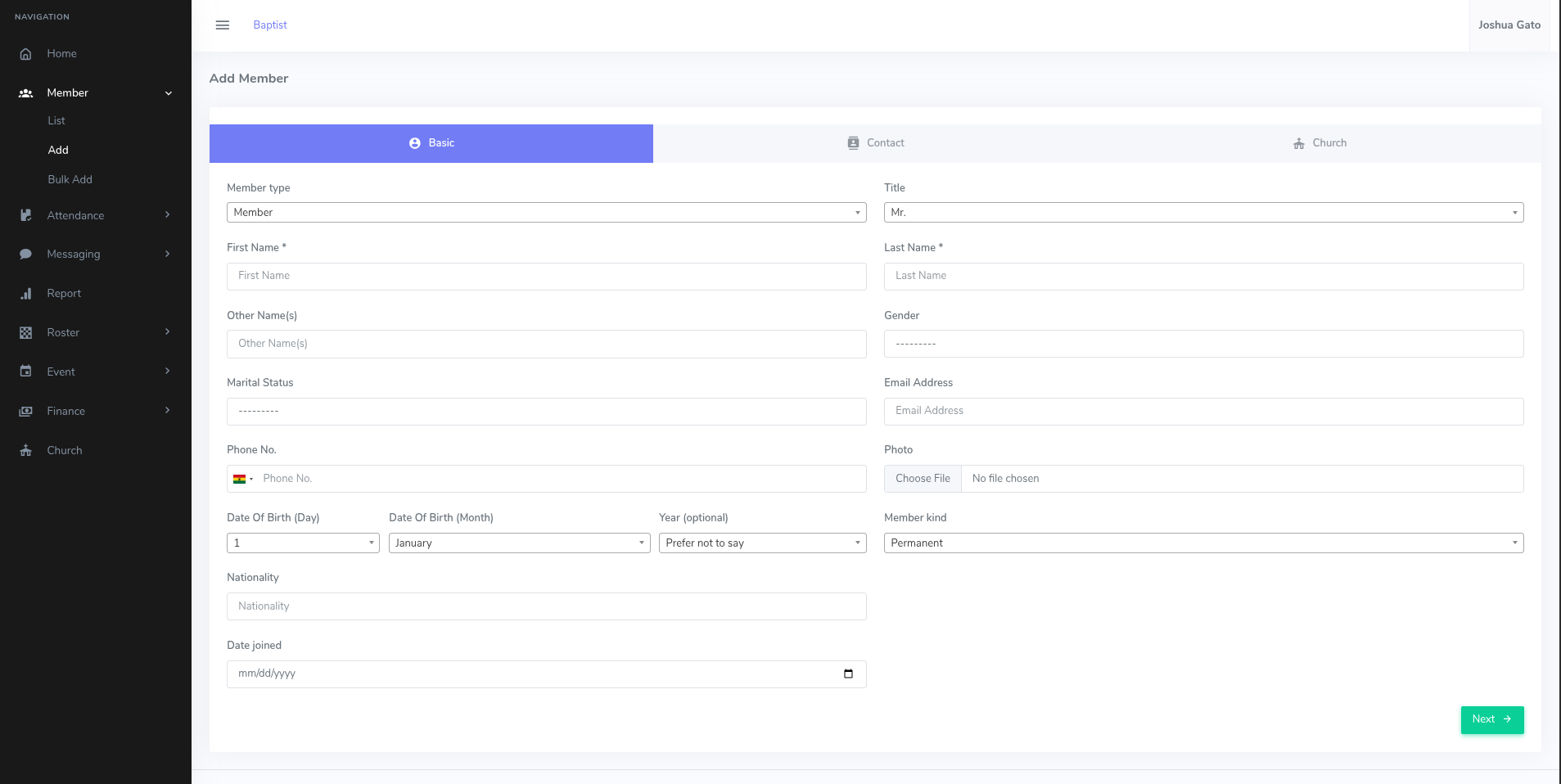 Add Member form (Basic)
