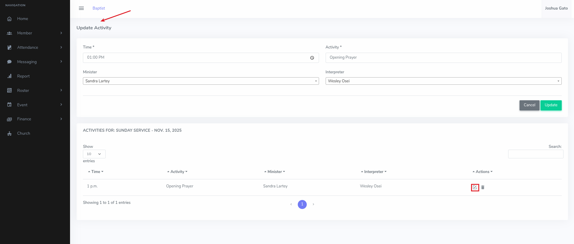 Update Activity Form